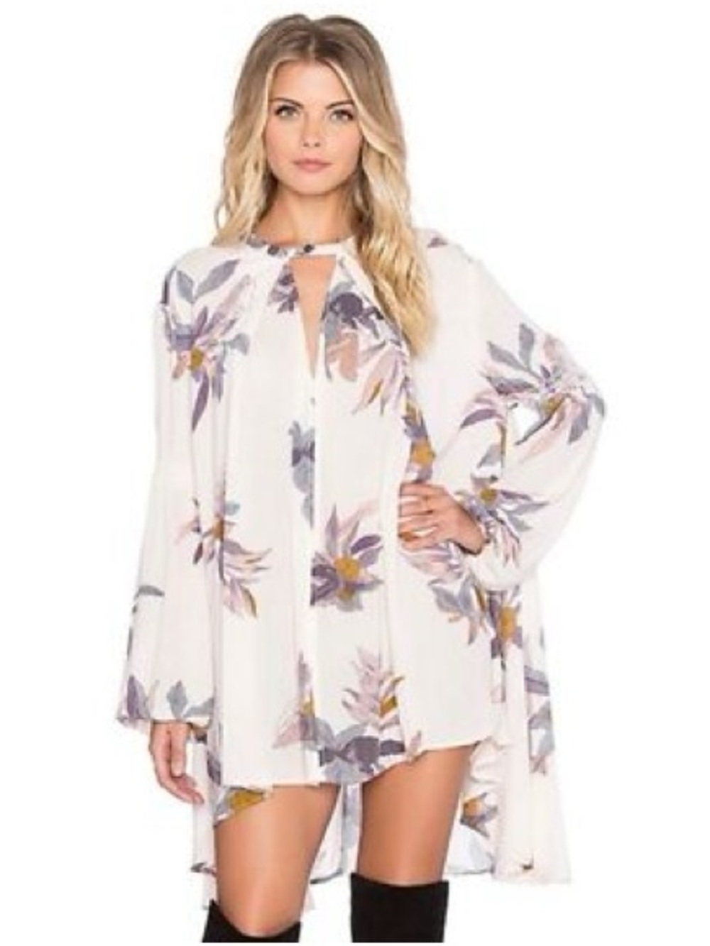 Free People Tree Electric Orchid Floral Tunic Swing Mini Dress XS